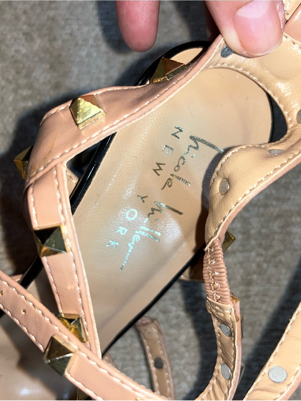 Nicole Miller Pointed Studded Strappy Heels in Black and Blush Pink - Picture 5 of 5